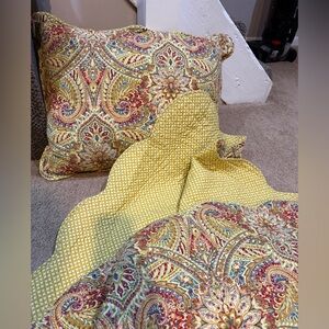 Queen size reversible Paisley Patterned Quilted Coverlet and sham